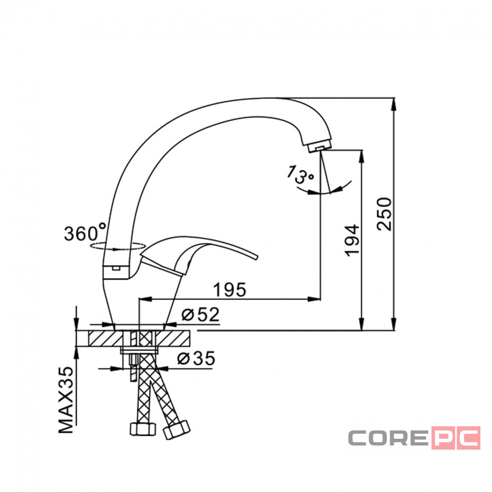 Смеситель для кухни Frap F4103, рычажное управление, цвет хром