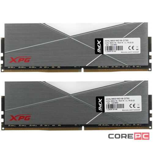 Оперативная память 32 Gb 3600 MHz ADATA XPG SPECTRIX D50 RGB Grey (AX4U360016G18I-DT50)