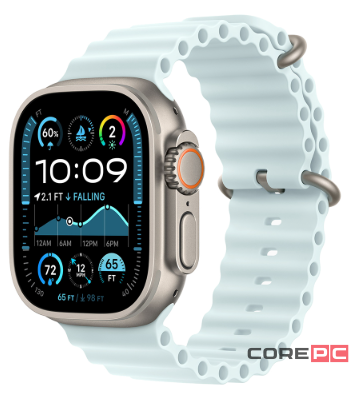 Apple Watch Ultra 2 (2024) 49mm Natural Titanium Case with Ice Blue Ocean Band (One Size)