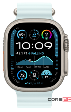 Apple Watch Ultra 2 (2024) 49mm Natural Titanium Case with Ice Blue Ocean Band (One Size)