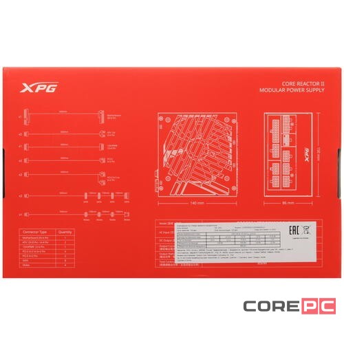 Блок питания ADATA XPG 850W CORE REACTOR II White (COREREACTORII850G-WHCEU) 16 Pin (PCIe 5.0 Connector Cable Details)