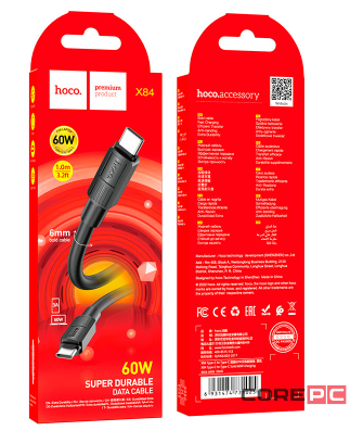 Кабель Hoco X84 60W (Type-C) на (Type-C) 100см силиконовый (черный)