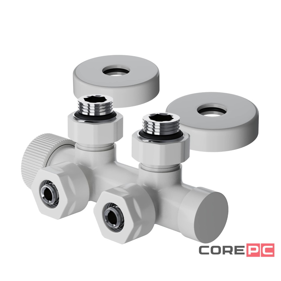 Узел нижнего подключения термостатический угловой Royal Thermo Design Pro 15мм М30х1,5 (Белый)