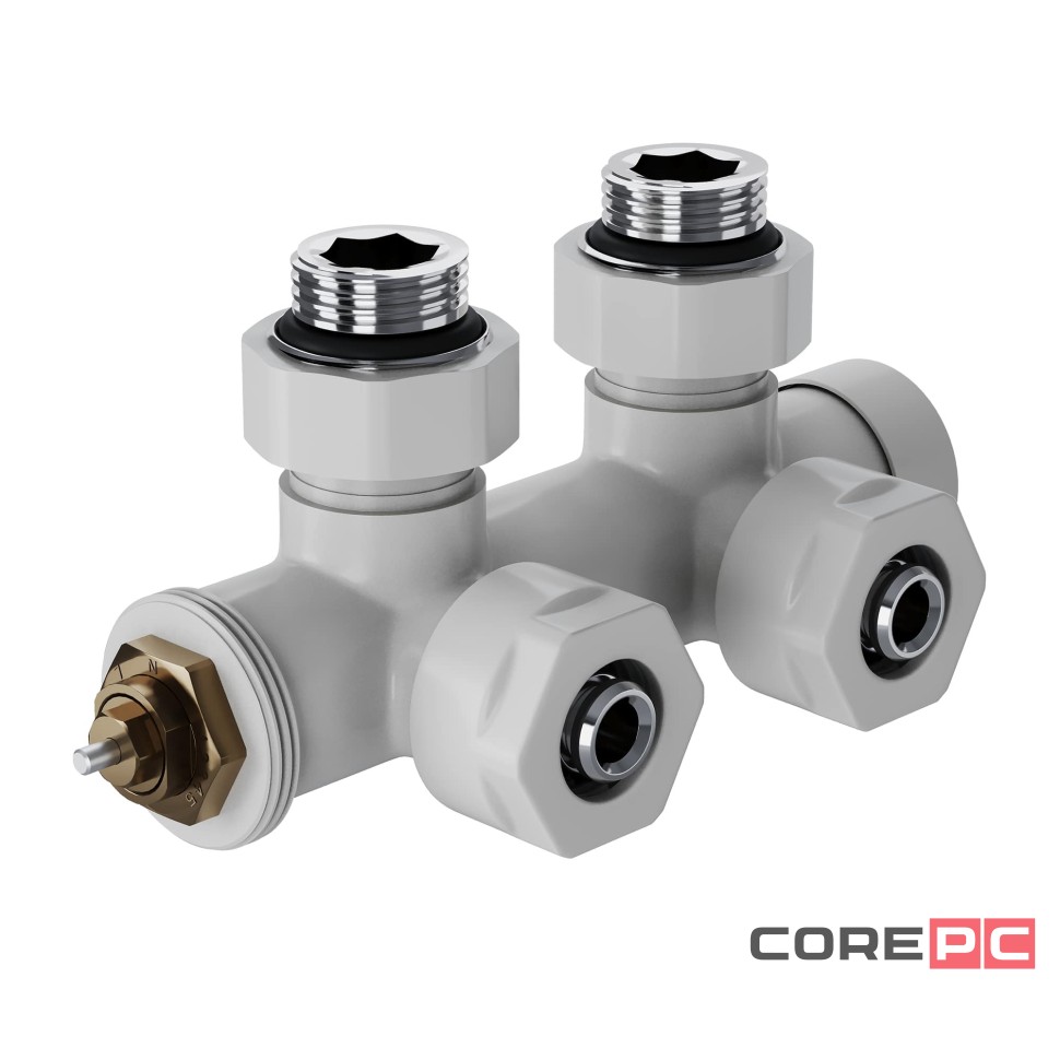 Узел нижнего подключения термостатический угловой Royal Thermo Design Pro 15мм М30х1,5 (Белый)