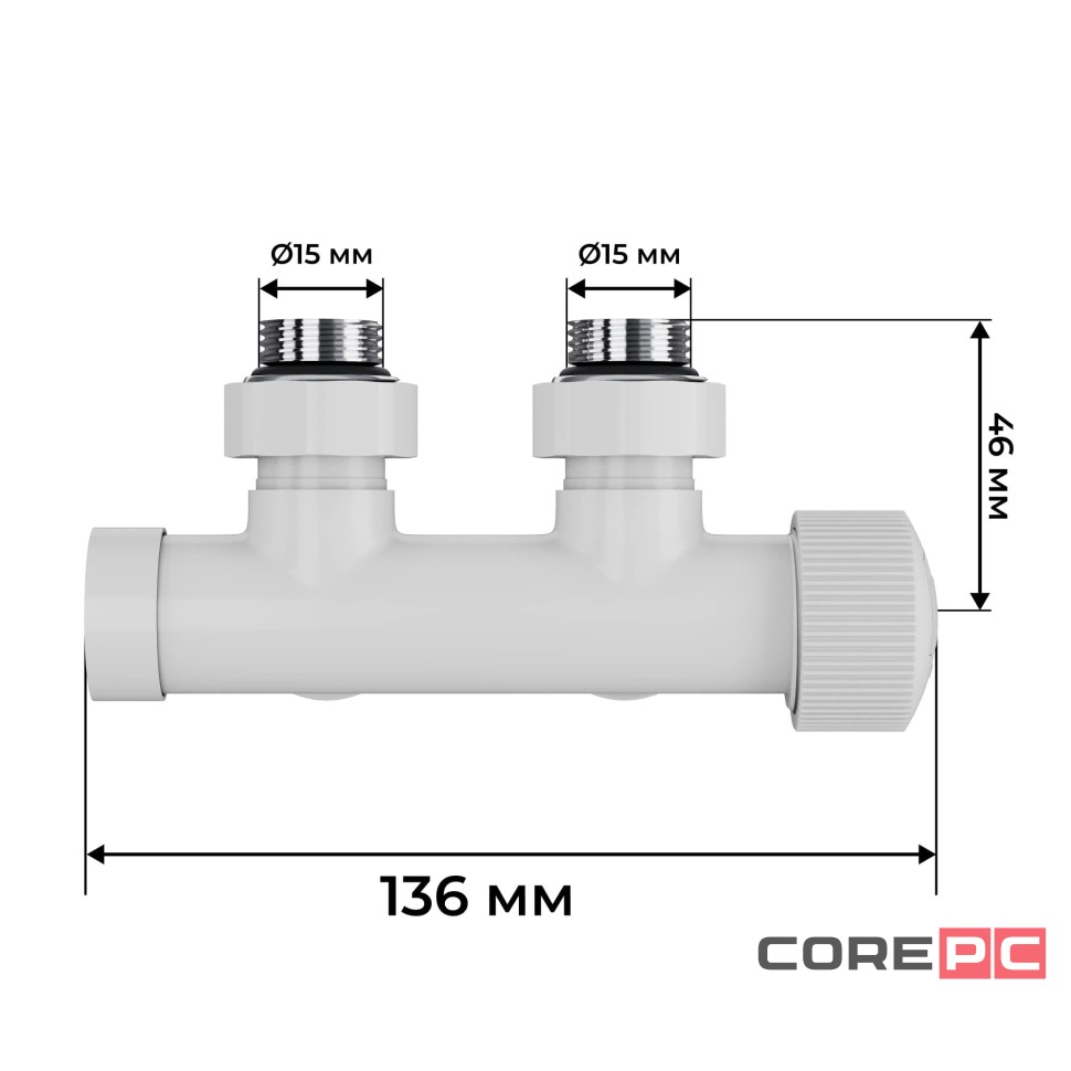 Узел нижнего подключения термостатический угловой Royal Thermo Design Pro 15мм М30х1,5 (Белый)