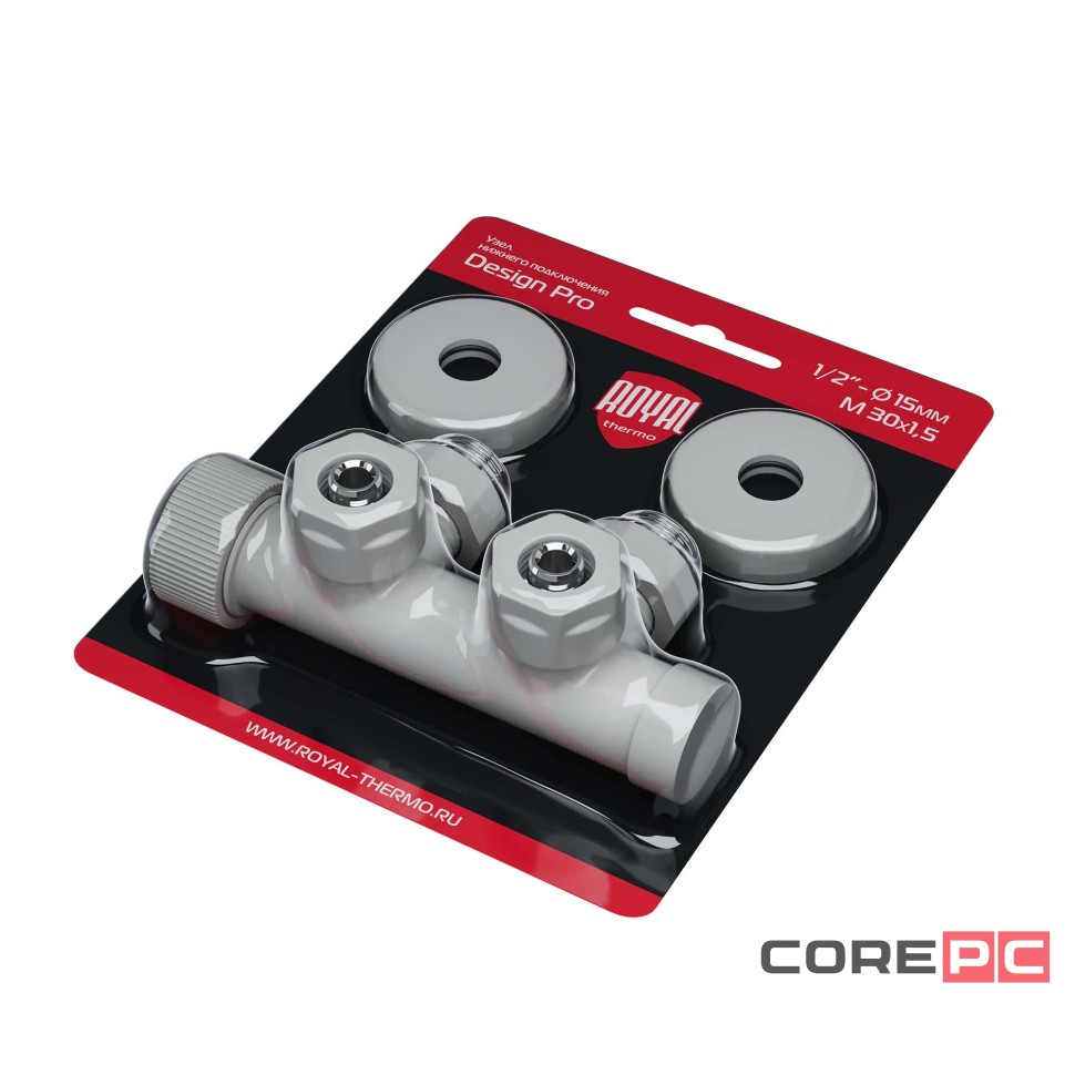 Узел нижнего подключения термостатический угловой Royal Thermo Design Pro 15мм М30х1,5 (Белый)