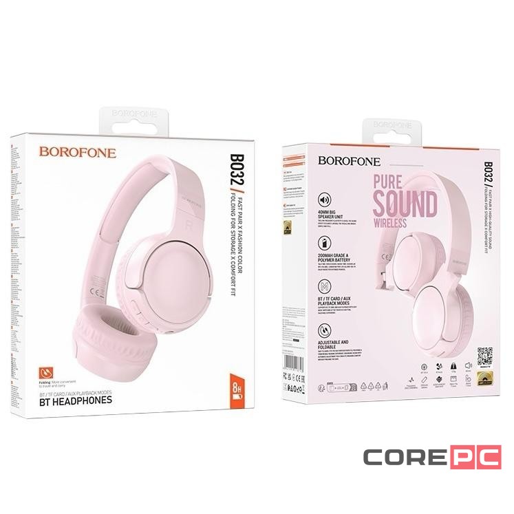 Стереонаушники Полноразмерные Borofone BO32 BT5.4/200mAh/8ч розовые