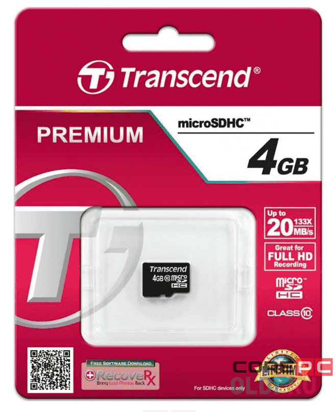 micro SDHC карта памяти Transcend 4GB Сlass 10 20MB/s (без адаптера)