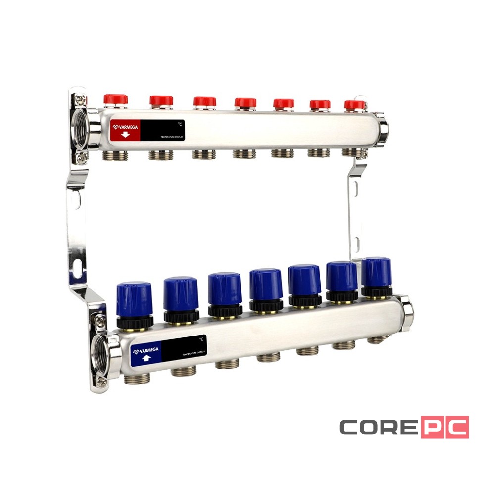 Группа коллекторная для отопления VARMEGA VM15507 ВР 1quot;, на 7 контуров 3/4quot; EK, нерж. сталь