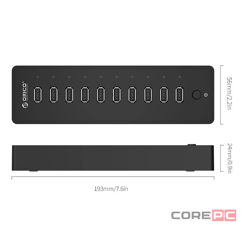USB-хаб Orico P10-U2-V1-BK-BP USB2.0x10 черный