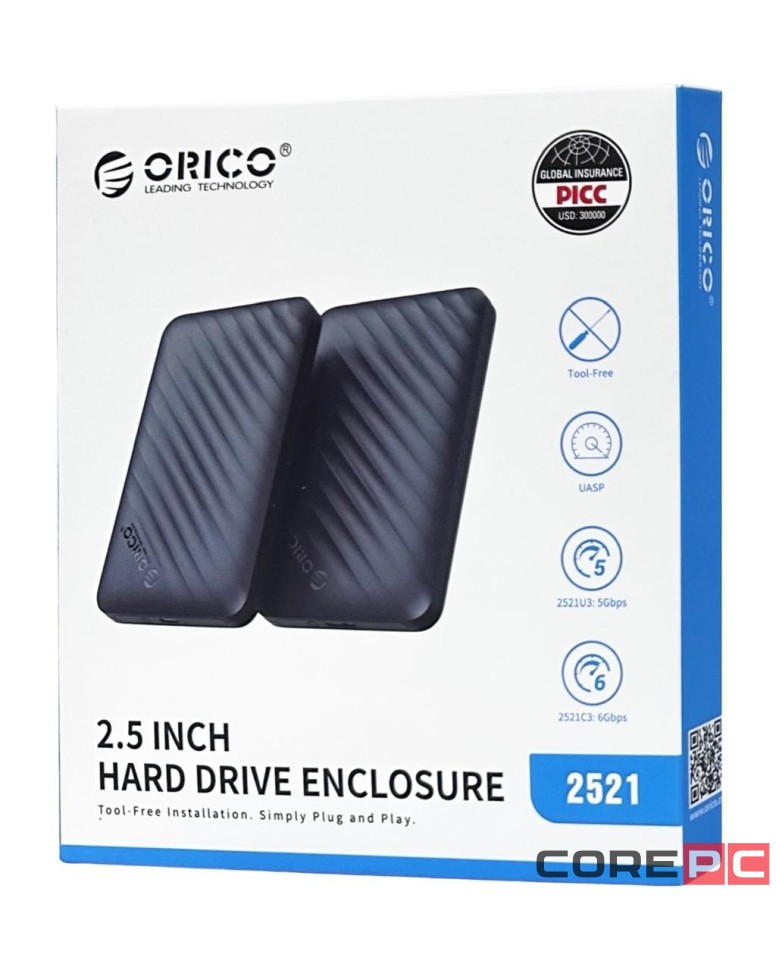 Внешний корпус для HDD/SSD 2.5 Orico 2521U3 USB-C черный