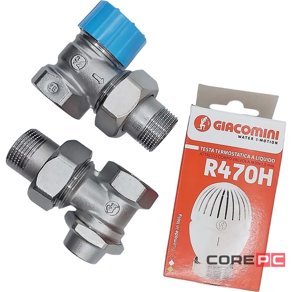 Комплект термостатический Giacomini с увеличенным проходом 3/4quot; угловой, R470FX054