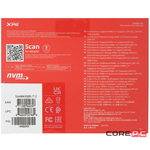 Твердотельный накопитель ADATA XPG 1000 Gb GAMMIX S55 (SGAMMIXS55-1T-C)