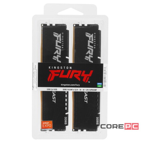 Оперативная память 32 Gb 5600 MHz Kingston FURY Beast Black (KF556C36BBEK2-32)