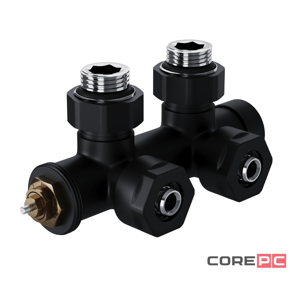 Узел нижнего подключения термостатический угловой Royal Thermo Design Pro 15мм М30х1,5 (Черный)