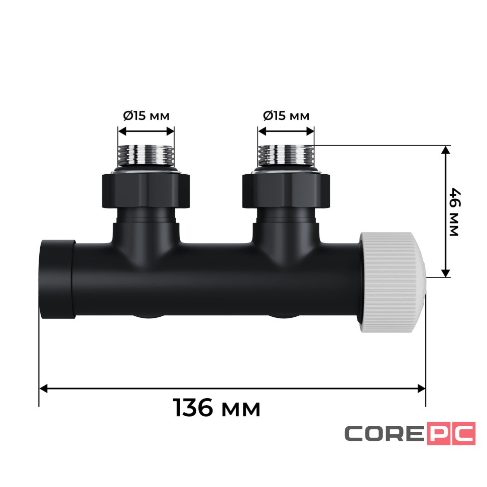 Узел нижнего подключения термостатический угловой Royal Thermo Design Pro 15мм М30х1,5 (Черный)