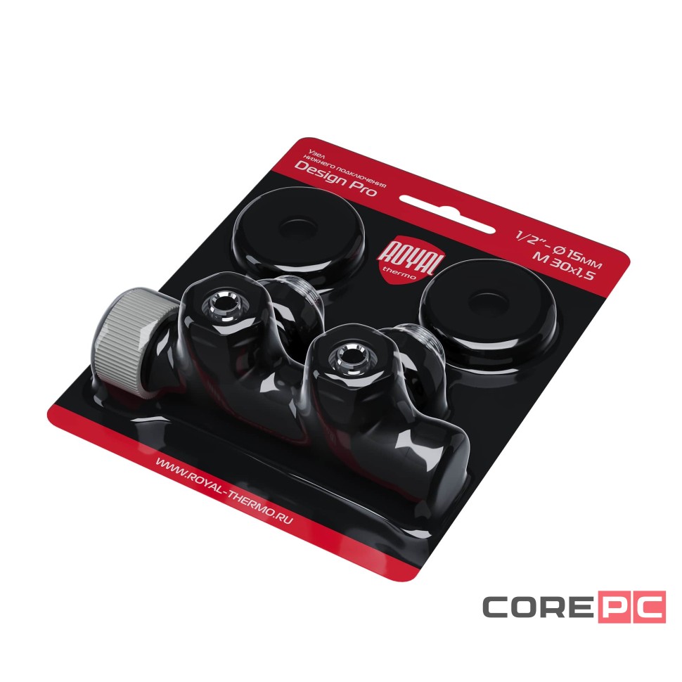 Узел нижнего подключения термостатический угловой Royal Thermo Design Pro 15мм М30х1,5 (Черный)
