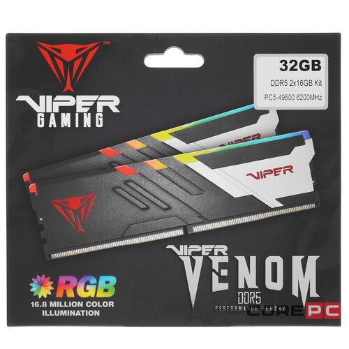 Оперативная память 32 Gb 6200 MHz PATRIOT VIPER VENOM RGB (PVVR532G620C40K)
