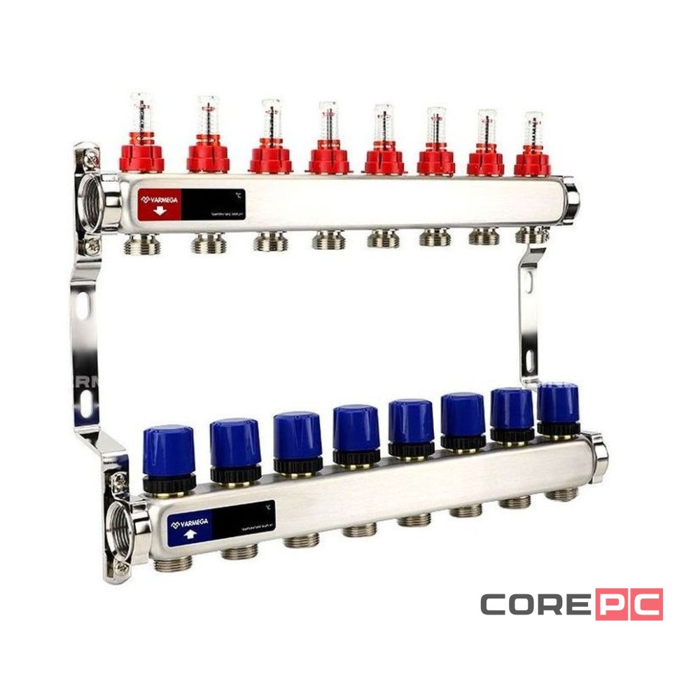 Группа коллекторная с расх. VARMEGA VM15108 ВР 1quot;, под 130 насос, на 8 конт. 3/4quot; EK, нерж. сталь