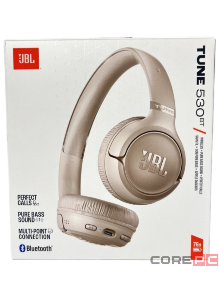 Стереонаушники Bluetooth Полноразмерные JBL T530BT BT6.0/450mAh/76ч бежевые