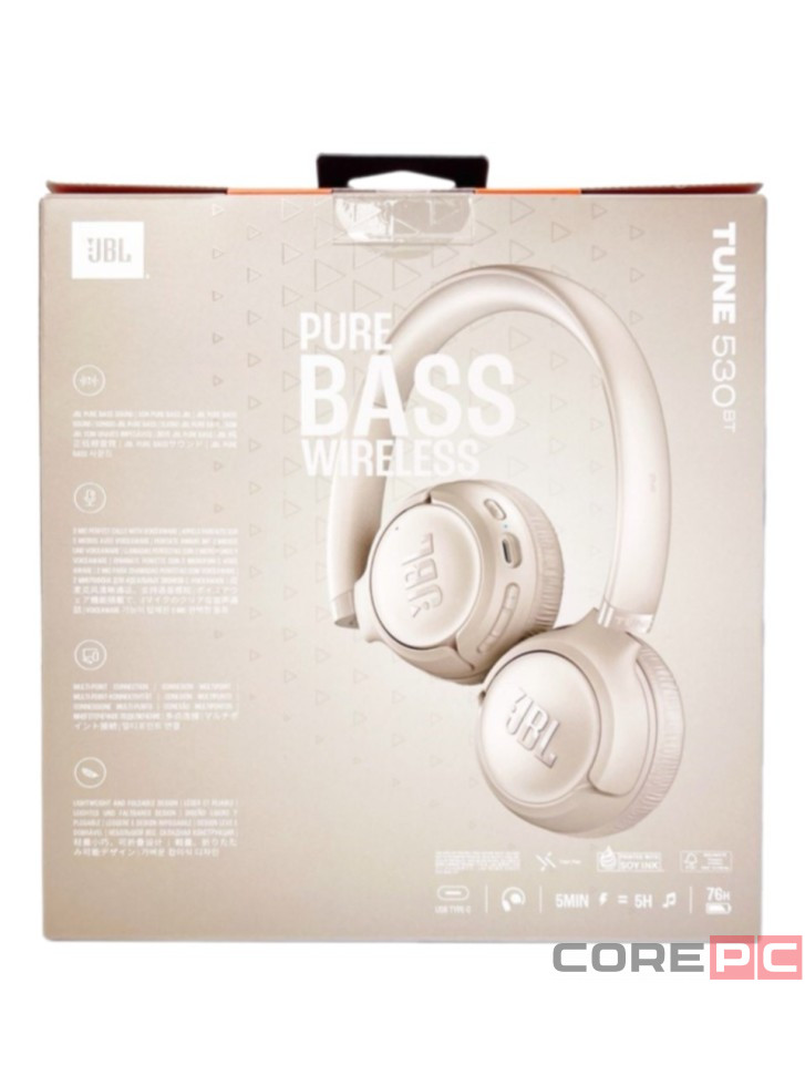 Стереонаушники Bluetooth Полноразмерные JBL T530BT BT6.0/450mAh/76ч бежевые