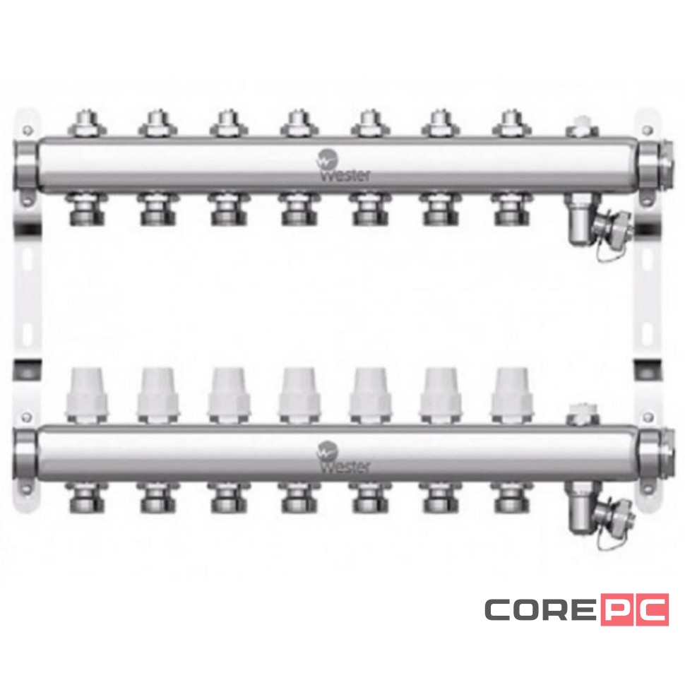 Коллектор Wester нерж. 1quot;-3/4 в сборе на 7 выходов с 2 заглушками, W903.7
