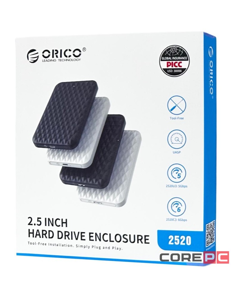 Внешний корпус для HDD/SSD 2.5 Orico 2520U3 USB3.0 Micro-B черный