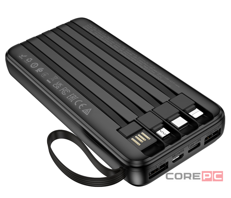 Powerbank Borofone BJ76 10000mAh 2USB/1C/Micro-USB с проводом USB/Type-C/Micro/Lightning черный