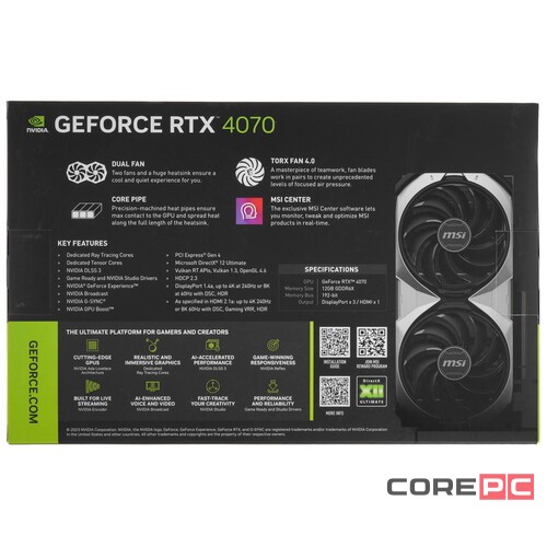 Видеокарта MSI (RTX 4070 VENTUS 2X E 12G OC) GeForce 4070 12GB VENTUS 2X E OC