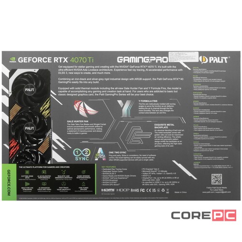Видеокарта Palit (NED407T019K9-1043A) GeForce RTX 4070 Ti 12Gb GAMINGPRO