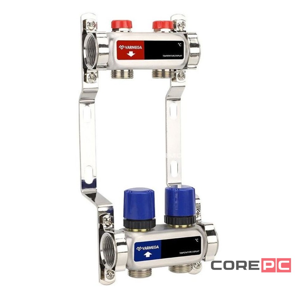 Группа коллекторная для отопления VARMEGA VM15502 ВР 1quot;, на 2 контура 3/4quot; EK, нерж. сталь