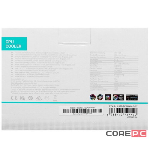 Кулер для процессора Deepcool UL551 1700 R-UL551-BKAMAB-G-17 PWM