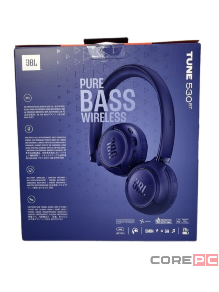 Стереонаушники Bluetooth Полноразмерные JBL T530BT BT6.0/450mAh/76ч синие