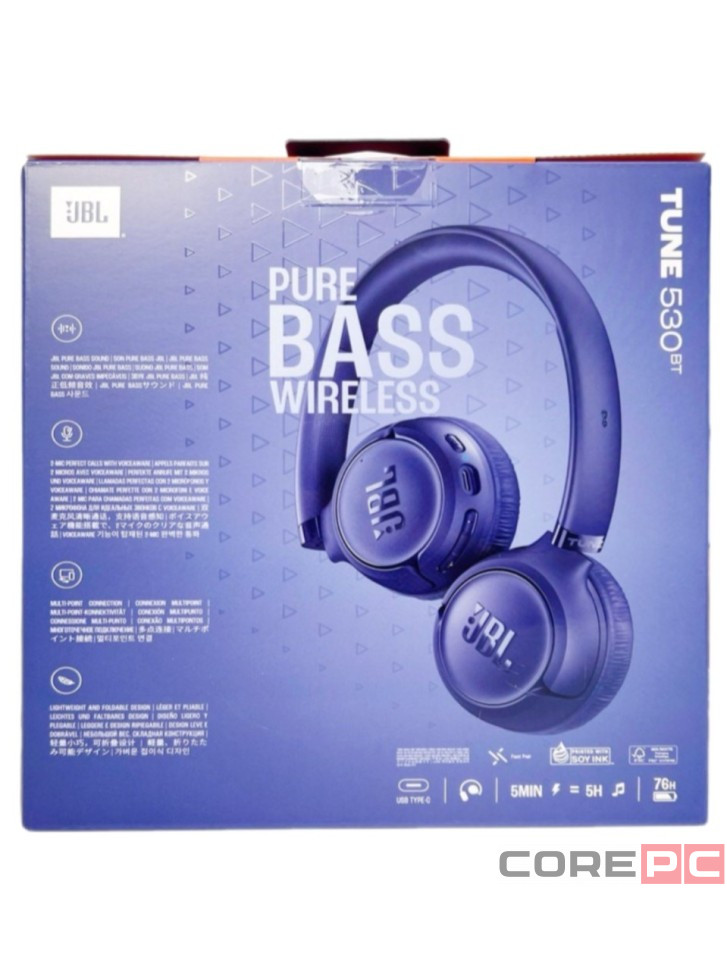 Стереонаушники Bluetooth Полноразмерные JBL T530BT BT6.0/450mAh/76ч синие