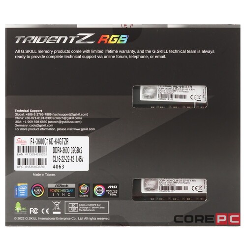 Оперативная память 64 Gb 3600 MHz G.Skill TRIDENT Z RGB (F4-3600C16D-64GTZR)