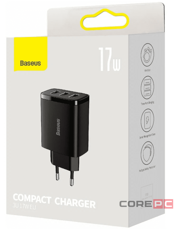 Сетевое зар. устр. Baseus Compact 17W 3USB (CCXJ020101) черное
