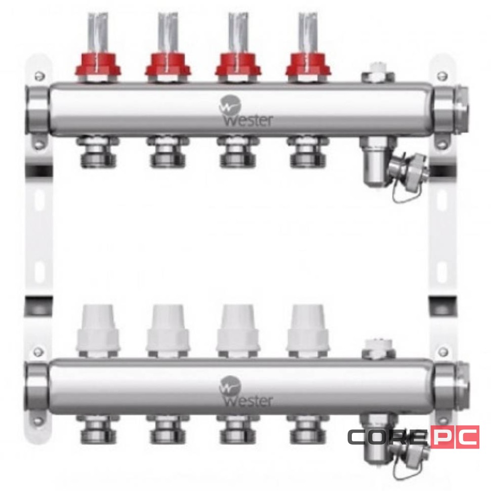 Коллектор Wester нерж. 1quot;-3/4 в сборе с расходомерами на 4 выхода, W902.4