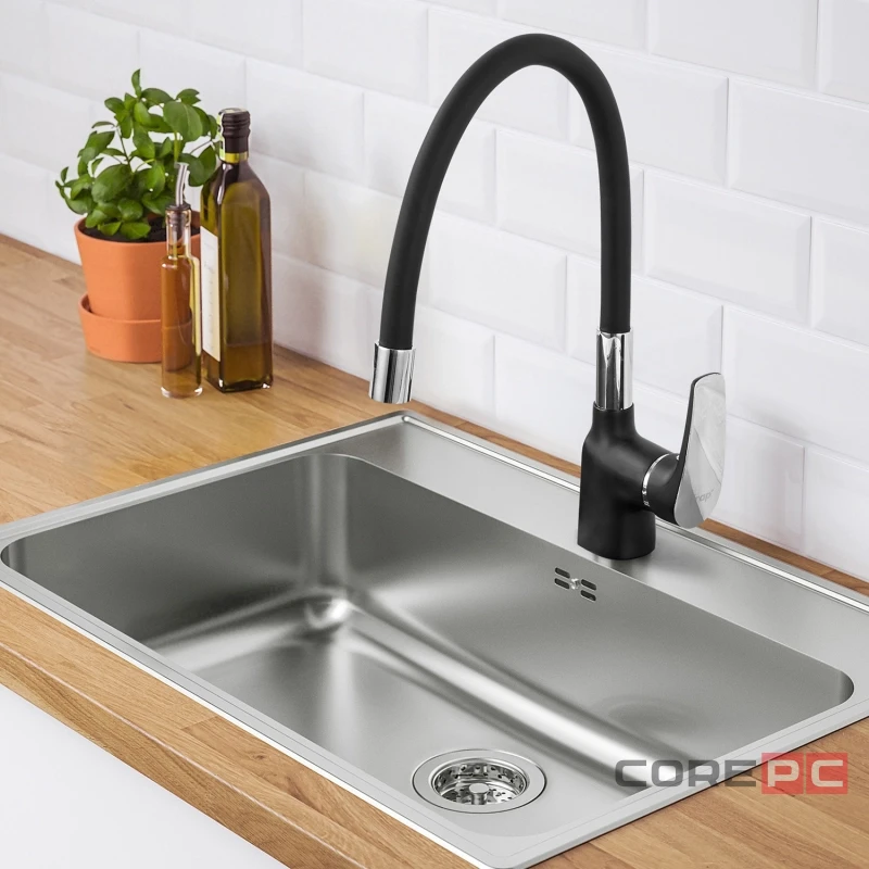 Смеситель для кухни Frap F4453-04, рычажное управление, цвет хром/черный