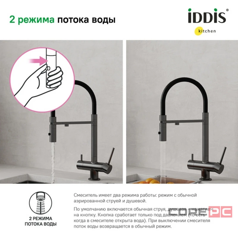 Смеситель для кухни Iddis ACEGMFFi05, рычажное управление, цвет графит