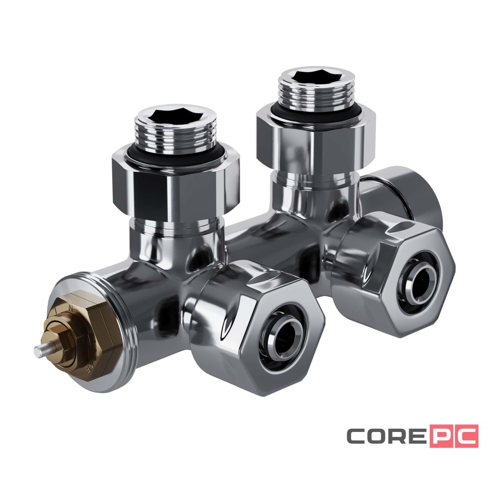 Узел нижнего подключения термостатический угловой Royal Thermo Design Pro 15мм М30х1,5 (Хром)