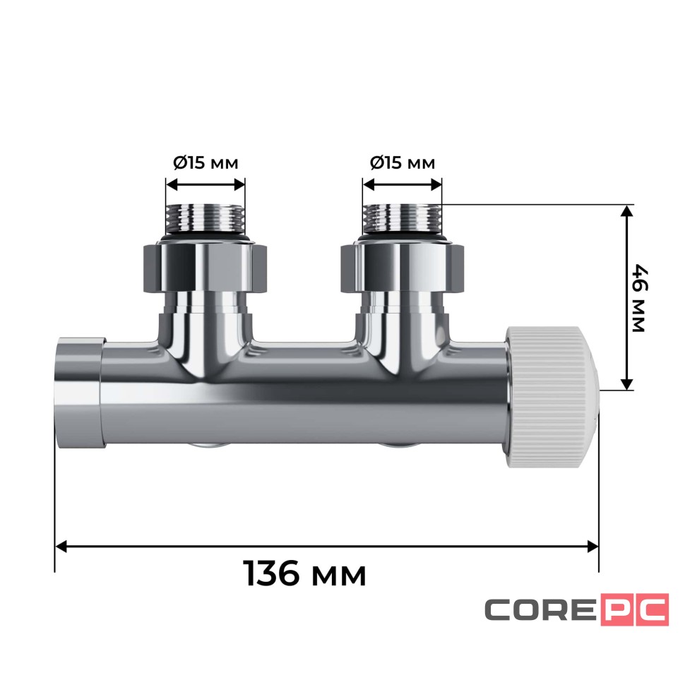 Узел нижнего подключения термостатический угловой Royal Thermo Design Pro 15мм М30х1,5 (Хром)