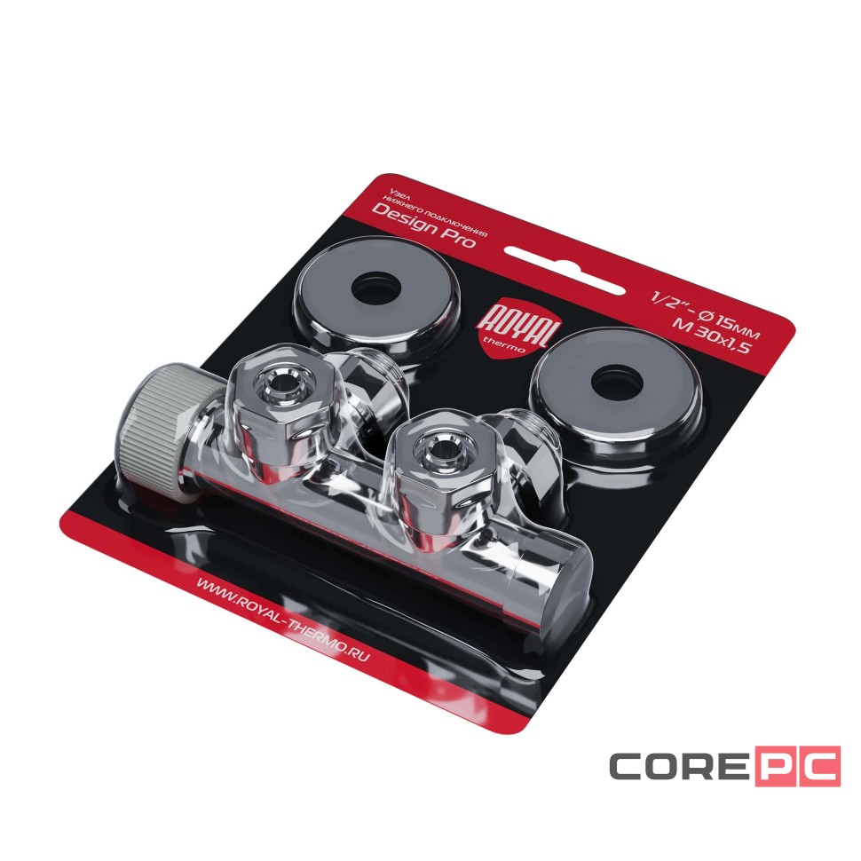 Узел нижнего подключения термостатический угловой Royal Thermo Design Pro 15мм М30х1,5 (Хром)