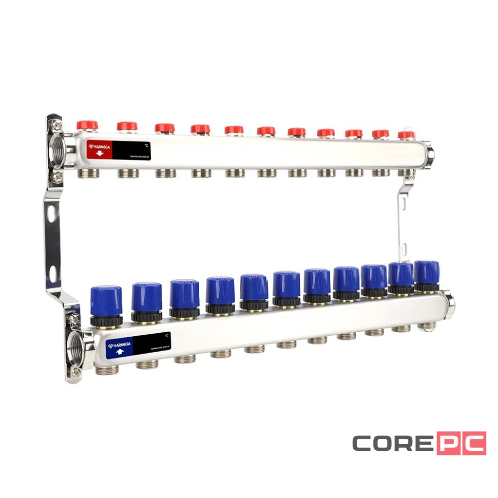 Группа коллекторная для отопления VARMEGA VM15511 ВР 1quot;, на 11 контуров 3/4quot; EK, нерж. сталь
