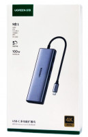 USB-хаб Ugreen Type-C 9в1 3USB/VGA/HDMI/RJ45/Type-C//MicroSD/SD серый