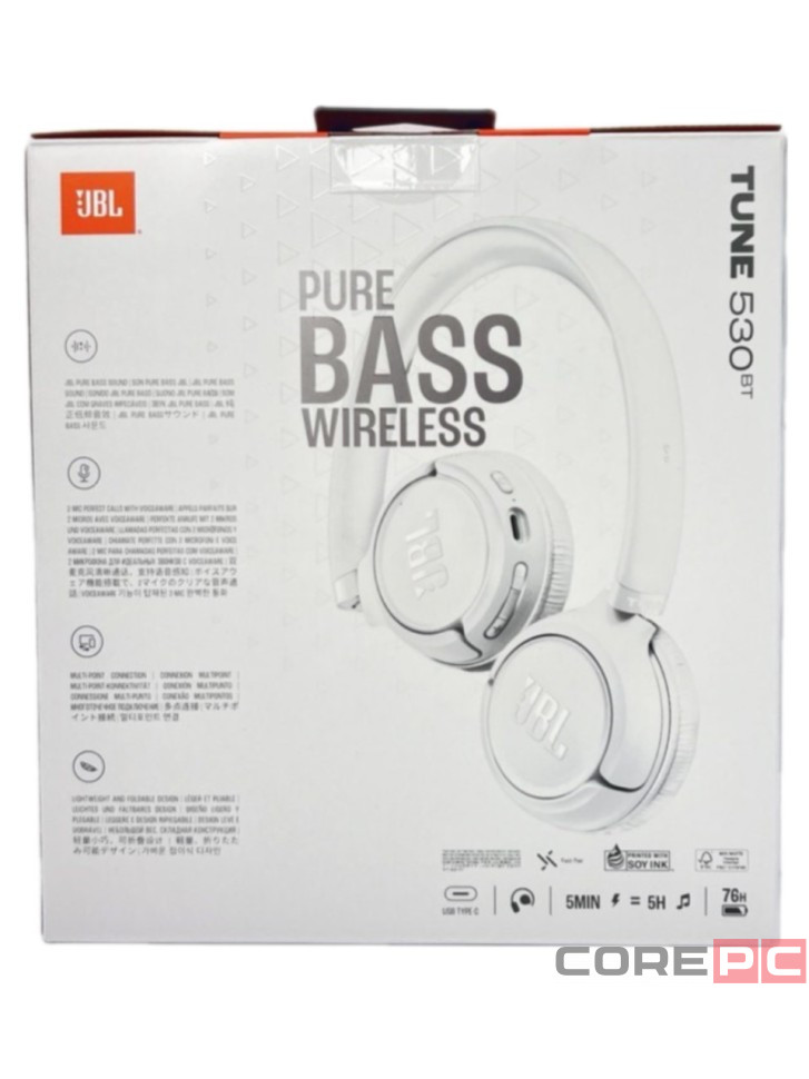 Стереонаушники Bluetooth Полноразмерные JBL T530BT BT6.0/450mAh/76ч белые