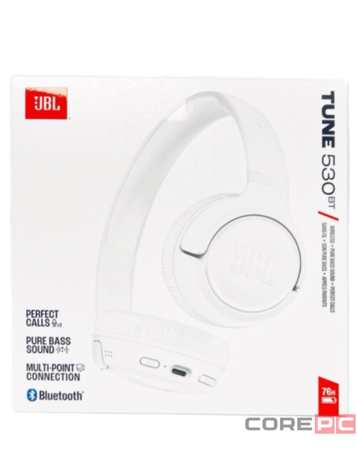 Стереонаушники Bluetooth Полноразмерные JBL T530BT BT6.0/450mAh/76ч белые