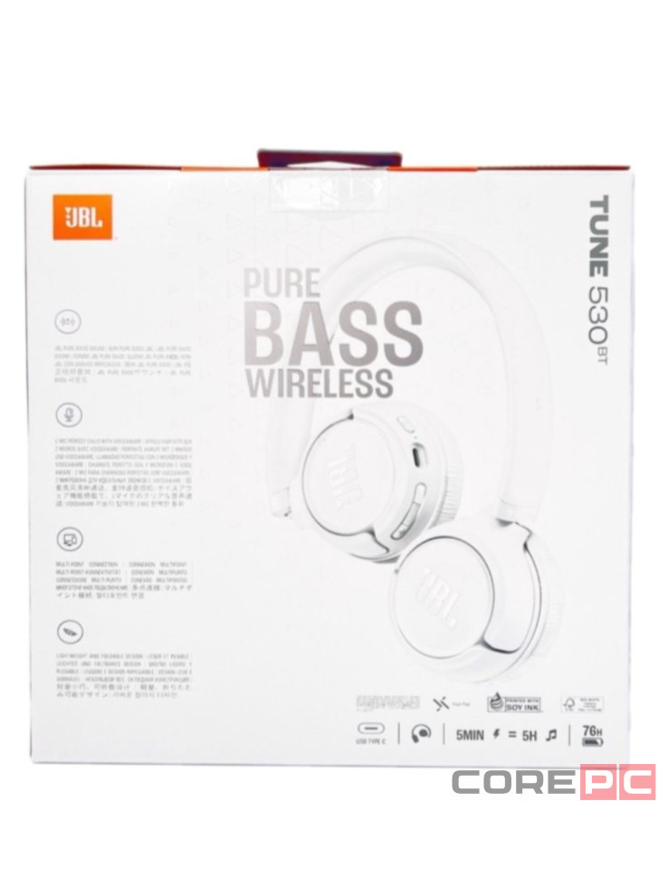 Стереонаушники Bluetooth Полноразмерные JBL T530BT BT6.0/450mAh/76ч белые