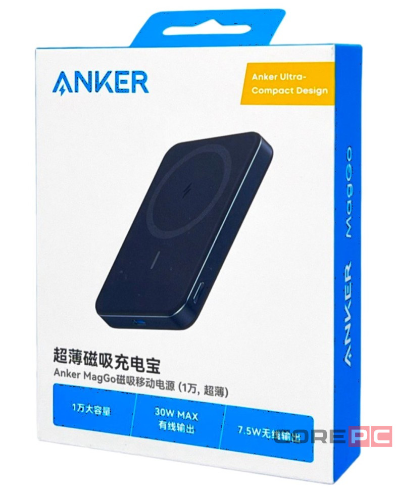 Powerbank с беспроводной зарядкой Anker MagGo Ultra-Slim 10000mAh 1USB/1C (A1664) черный