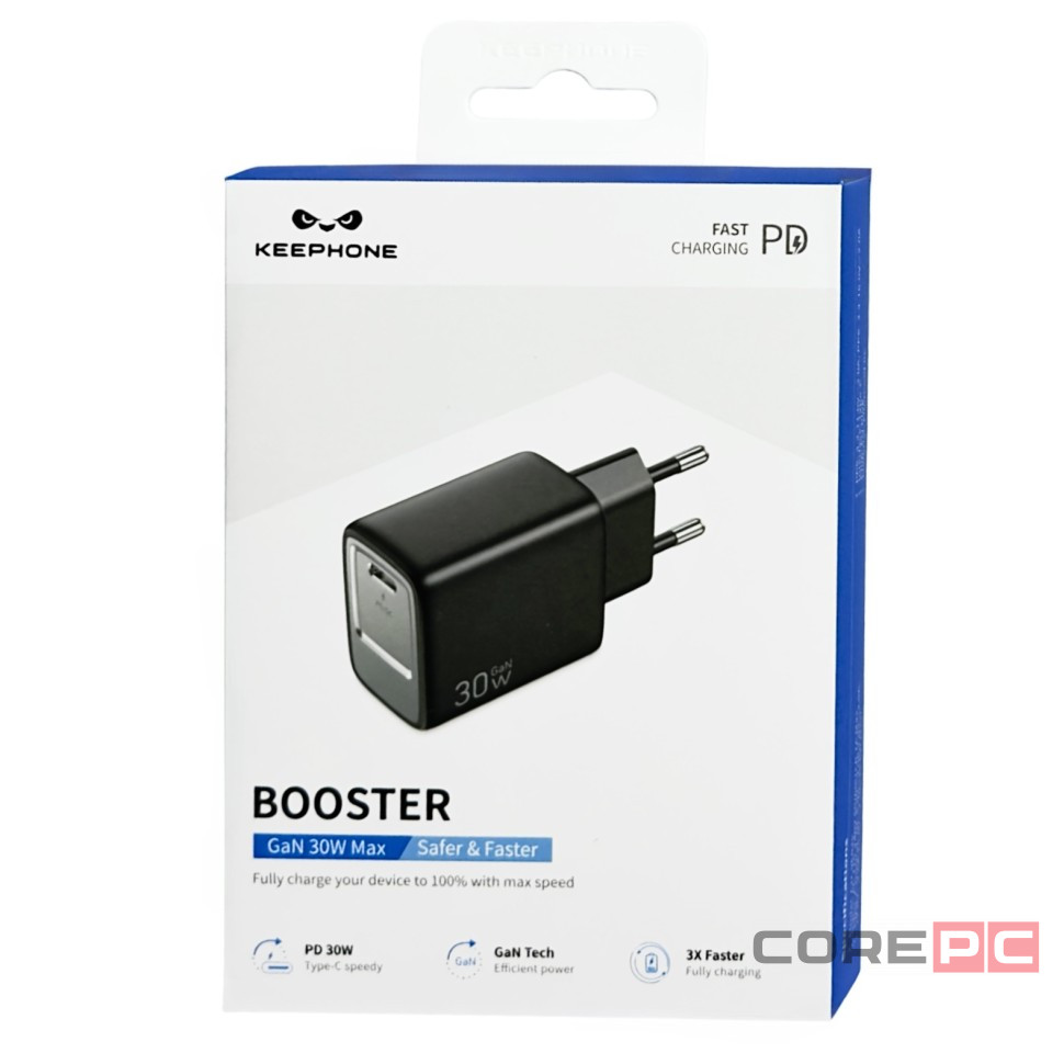 Сетевое зар. устр. Keephone Booster 1C Gan 30W черное