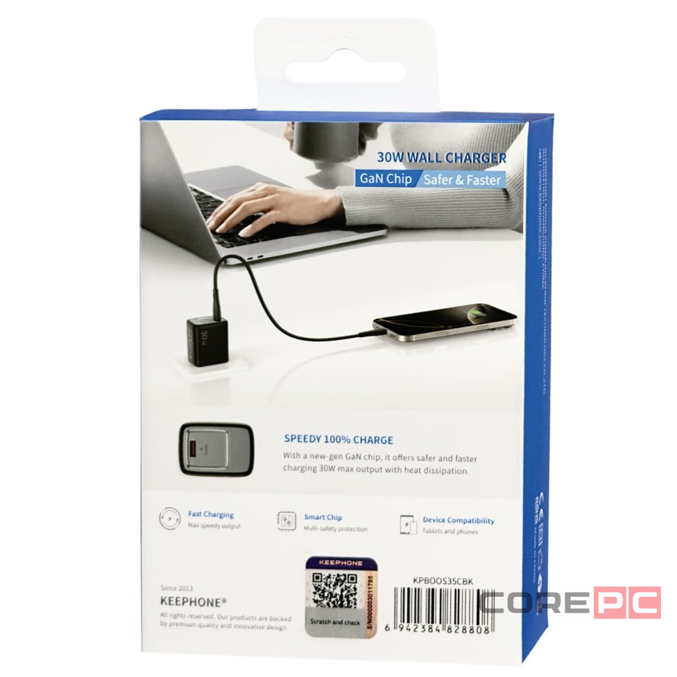 Сетевое зар. устр. Keephone Booster 1C Gan 30W черное